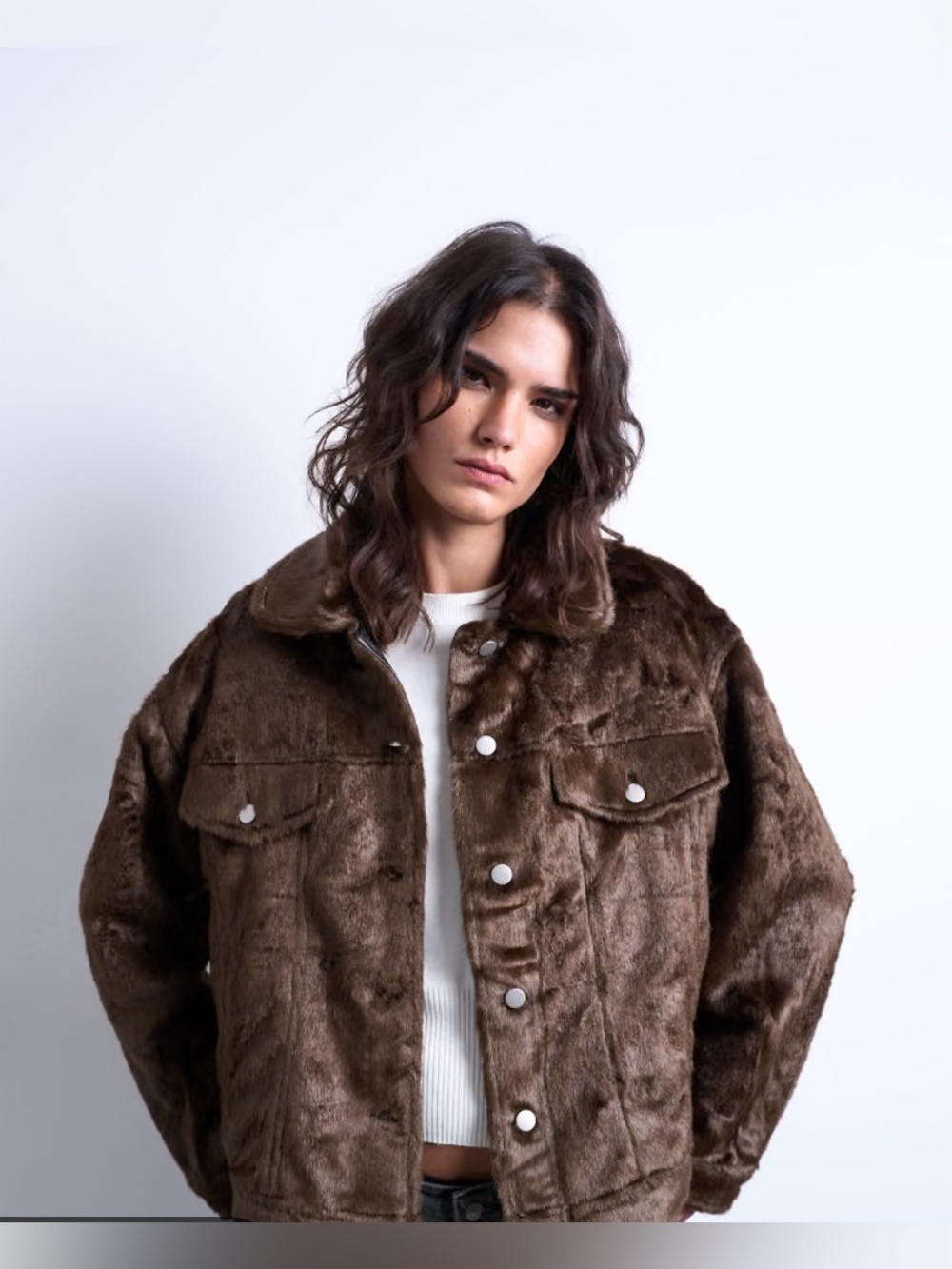 Brown Faux-Fur mink Trucker Jacket - women